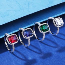 Cluster Rings Real 925 Silver Rectangular Women's 7 9mm Diamond Ring Female 5A Zircon Original Design Luxury Jewelry Girl Gift Banquet