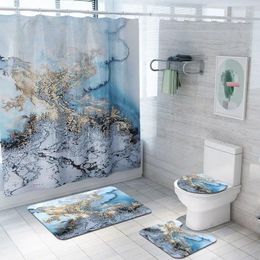 Shower Curtains Marble Printed 3D Fabric Polyester Bathroom Curtain Non-Slip Carpets Rug Toilet Seat Cover Mat Set Home Decor