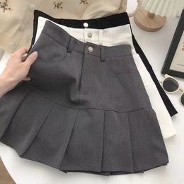 Y2K Vintage High Waist Pleated Skirt Women College Style Uniforms Safety Pants Mini Skirts Woman Korean Street Slim ALine 240403