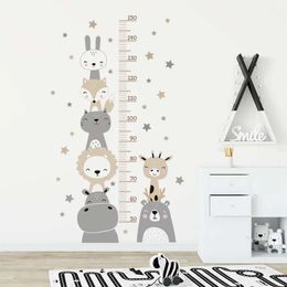 Cartoon Smile Animals Bear Lion Deer Hippo Stars Height Ruller Wall Stickers for Kids Room Boy Girl Nursery Decals pvc 240410