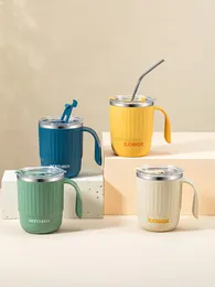 Mugs WORTHBUY 18/8 Leakproof Water Cup With Straw Stainless Steel Mug For Coffee Tea Milk Kitchen Drinkware Kids Adults