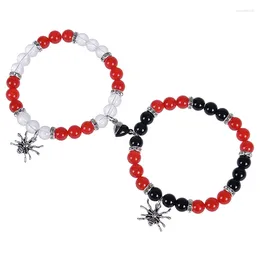 Strand Spider Couple Bracelets Web Crystal Beads Bracelet Heart Magnetic Matching Halloween Jewelry For Women Gifts