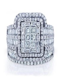 Wedding Rings Luxury Female White Crystal Stone Ring Set Big Silver Colour For Women Vintage Bridal Small Square Engagement3924466