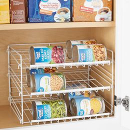 Kitchen Storage Mainstays 3-Tier Can Dispenser Rack Organizer Powder Coated Steel White