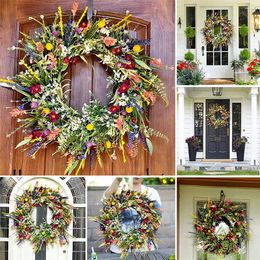 Decorative Flowers Artificial Flower Wreath Garland Wall Outdoor Hanging Home Floral Decor Holiday Wedding Summer Pendant Backdrop 35cm