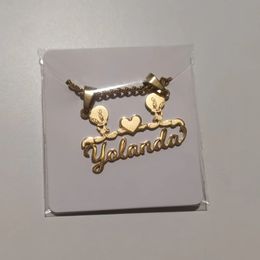 Custom Removable Cartoon Character Name Pendant Gold Colour Stainless Steel Heart Nameplate Necklaces For Women Girl Kids 240414