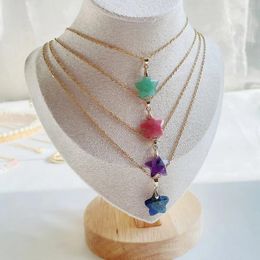 Pendant Necklaces Natural Crystal Star Necklace Five Pointed Charm Pendulum Amethysts Purple Green Quartz Stone Reiki Jewellery