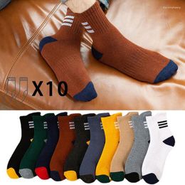 Men's Socks CHRLEISURE 10 Pairs/Set Autumn And Winter Mid-tube Warm Casual Cotton Breathable Running