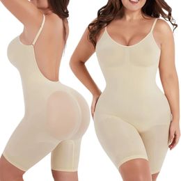 Low Back Seamless Bodysuit for Women Tummy Control Butt Lifter Body Shaper Backless Shapewear Slim Mid Thigh Corset Plus Size 240402