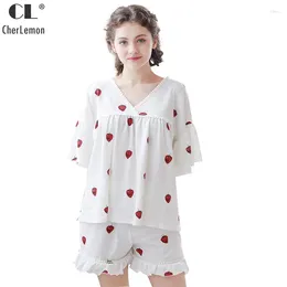 Home Clothing CherLemon Women Summer Cute Strawberry Print Pyjamas Set