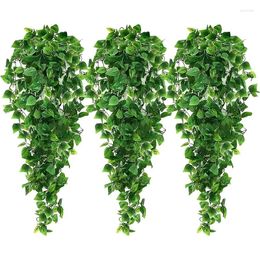 Decorative Flowers 80cm 5 Forks Artificial Plant Vines Wall Hanging Rattan Leaves Plastic Fake Branches Green Outdoor Garden Home