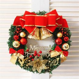 Decorative Flowers 30cm Red Christmas Wreath For Front Door Gold Window Wall Decorations 2024 Garland Ornament Guirnalda Navidad