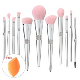 Shadow Brush Set 11Pcs Premium Cosmetic Brush For Foundation Blush Concealer Eyeshadow Eyebrow Highlight Pink Make Up Brush