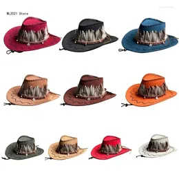 Berets Cowboy Hat Feather Hatband Westerns Men Beach Travel Cowgirl Summer For Sun Party Props Cosplay P