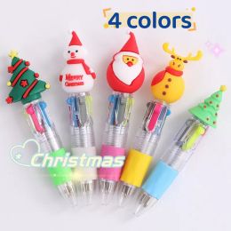 Pens 10Pcs/Lot Cute Cartoon Mini 4 Colours Ballpoint Pens Christmas Multicolor Pens Kawaii Santa Snowmen Kids School Office Stationery