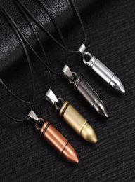 Men Titanium Steel Necklaces Bullet Pendant Leather Chain Necklace Women Jewelry6592806