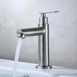 Bathroom Sink Faucets 304 Stainless Steel Brushed Basin Faucet European Style Antique Straight Mouth Single Hole Cold