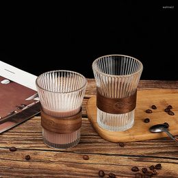 Wine Glasses Vertical Grain Tea Cup High Appearance Heat Insulation Glass Coffee Juice With Leather Cover