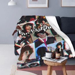 Blankets Collage Plaid Finn Wolfhard Blanket Sofa Cover Flannel Printed Actor Portable Soft Throw For Home Bedroom Bedspread