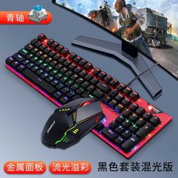 Keyboard Mouse Combos Fvq609 real mechanical keyboard e-game rainbow luminous 104 key laptop wired and mouse set H240412