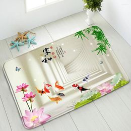 Bath Mats 3D Stereo Flower Bathroom Anti-Slip Mat Green Leaves Lotus Bamboo Plants Zen Stone Bedroom Kitchen Doormat Absorbent Home Carpet