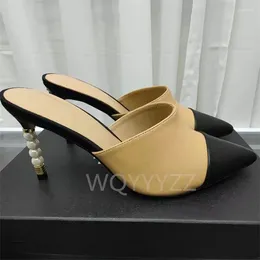 Slippers Pointed Toe Fashion Brand Sexy Party Dress High Heels Designer Ladies Solid Close Pearl Decort Sandals Footwear