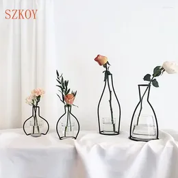 Vases Brand Style Retro Iron Line Flowers Vase Metal Plant Holder Modern Solid Home Decor Nordic Styles