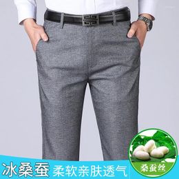 Men's Suits Silk Casual Pants Autumn Thin Straight Trousers Loose Middle-aged Business Long 5653