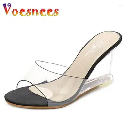 Slippers Summer Wedge Women Black PVC Transparent Sandals Ladies Shoes Sexy Crystal High-Heeled 8CM Female Heels