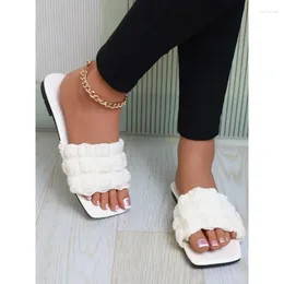 Slippers 2024 Summer Women's Indoor Outdoor Time Simple Flip-flop Pleated Design Shoes Zapatos De Mujer