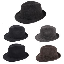 Winter Classic British Vintage Fedoras Top Jazz Hats Classic Version Woolen Cap Middle-aged Elderly Men Hat for The Father 240401