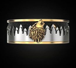 Wedding Rings Dark Forest Wolf Howling Carved Pattern Ring Gold Color Punk Viking Men039s Carbonized Jewelry Party Anniversary 4520175