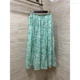 Skirts 2024 Designer Long Skirt Fashion A-line Printing Pattern Ladies Spring Summer High Waist Elegant Casual Green Midi