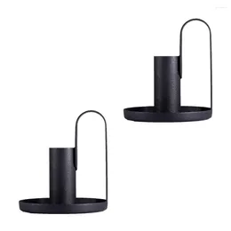Candle Holders Pack Of 2 Candlestick Iron Holder Stand Ornament Candles Base Tray Solid Colour Layout For Home Desktop Bookshelf