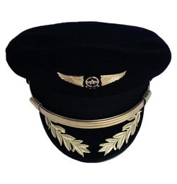 Custom Upscale Pilot Cap Airline Captain Hat Uniform Halloween Party Adult Men Military Hats Black For Women Wide Brim7555135