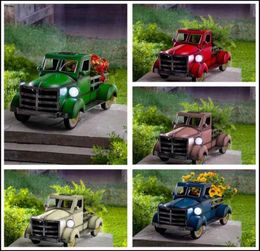 Retro Style Solar Pickup Truck Garden Ornaments Flower Pot With Car Light Yard Home Decoration Outdoor Garten Gift Party Favor6878129