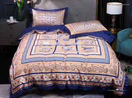 Bedding Sets 4pcs European Style Luxury Pima Cotton Horse Embroidery Pattern Sheet Pillowcase Duvet Cover