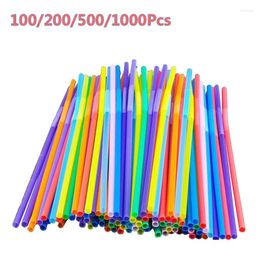 Disposable Cups Straws Solid Color Mixing Plastic Party Cocktail Drinking Straw Kitchen Wedding Beverage Drink Accessories