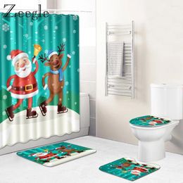 Bath Mats Zeegle Christmas Bathroom Mat Set Toilet Waterproof Shower Curtain Cover Seat Anti-slip Rug 4pcs