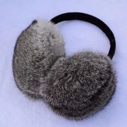Berets Natural Rex Fur Earmuffs Fashion Women Warm Russia Winter Real Children Ear Cover Earlap Girl