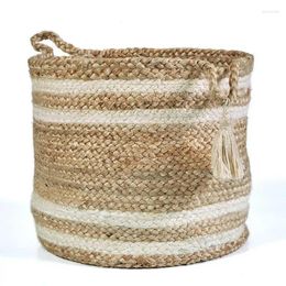 Storage Bags Jute Braided - 19" X Striped Decorative Basket