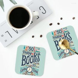 Table Mats So Many Books Little Time Coasters Kitchen Placemats Waterproof Insulation Cup Coffee Decor Home Tableware Pads Set Of 4