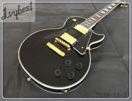 Whole electric guitar solid black gold parts black pickugard custom model stop tail and bridge4734546