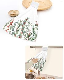 Towel Christmas Winter Eucalyptus Berry Fir Plants Hand Towels Kitchen Bathroom Hanging Dishcloths Absorbent Custom Wipe