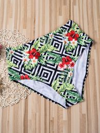 Women s High Waisted Bikini Bottoms Plus Size Printing Swim Trunks Swimusuit Bottoms Holiday Beachwear