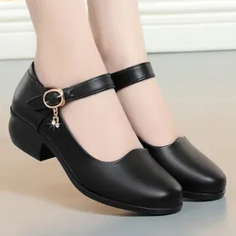 Dress Shoes Spring Woman Modern Round Toe Thick Heel Soft Surface Salsa Dancing Shoe Closed Square Dance Rubber Sole