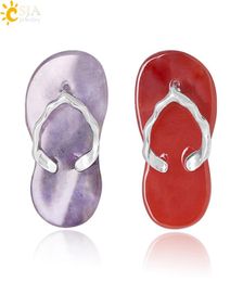 CSJA Women Slipper Shoe Pendant Natural Stone Tiger Eye Red Agate Aventurine Crystal Quartz Summer Sandals Pendants Jewelry for Gi8063801