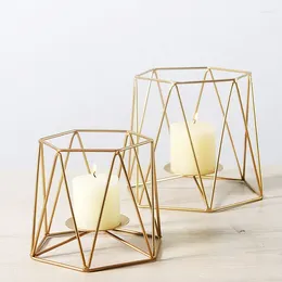 Candle Holders Candlestick Nordic Small Gifts Light Luxury Gold Wrought Iron Geometric Ornaments Simple Romantic Table