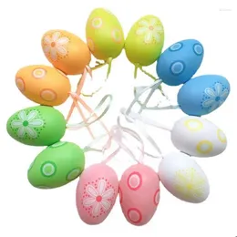 Party Decoration Easter Paint Eggs Hanging Plastic Egg With Rope Artificial DIY Decor For Hunt Basket Fillers Gift 120pcs