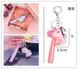 Lucky Key Ring Cute Unicorn for Lovely Girls Rainbow PVC Animal Unicorn Keychains Shell Women Bag Ornament Phone Pendant 2020 Gift5077211